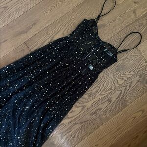 Showpo Black Sheer Mesh Corset Bustier Dress with Gold Stars